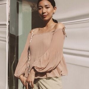 Aritzia Wilfred Off the Shoulder Micro Pleated Top